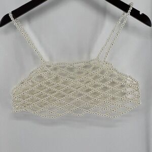 Beaded Crop Top Pearl Spaghetti Strap Nightclub Party
